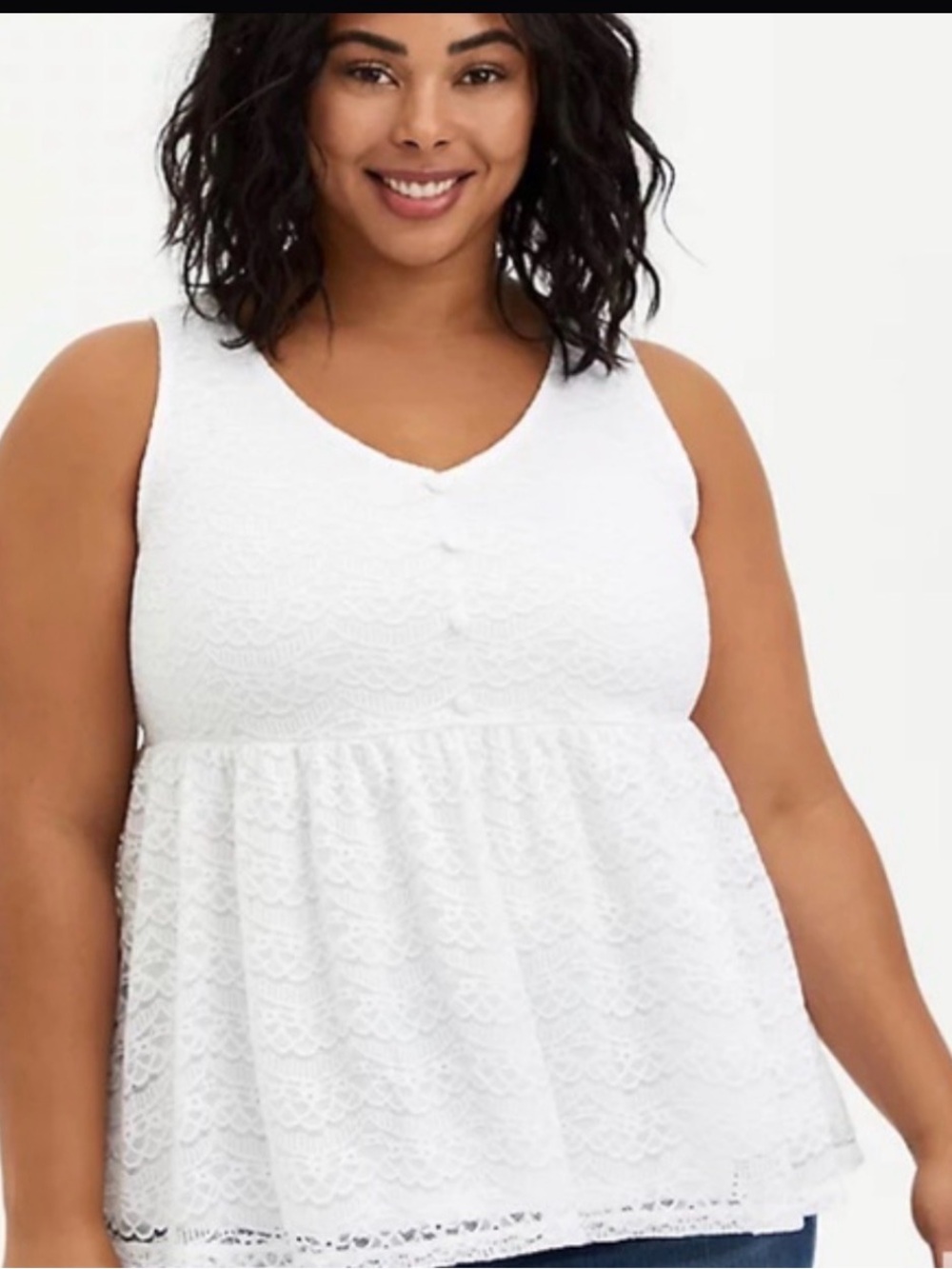 Torrid White Lace V-Neck Button-Front Sleeveless Top Summer Tank Top Shirt